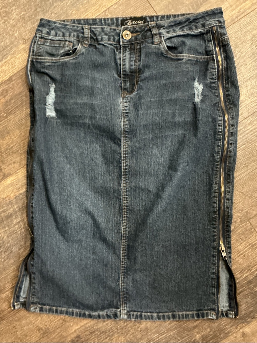 Baccini Dark Blue Denim Pencil Skirt with Side Zipper size 8